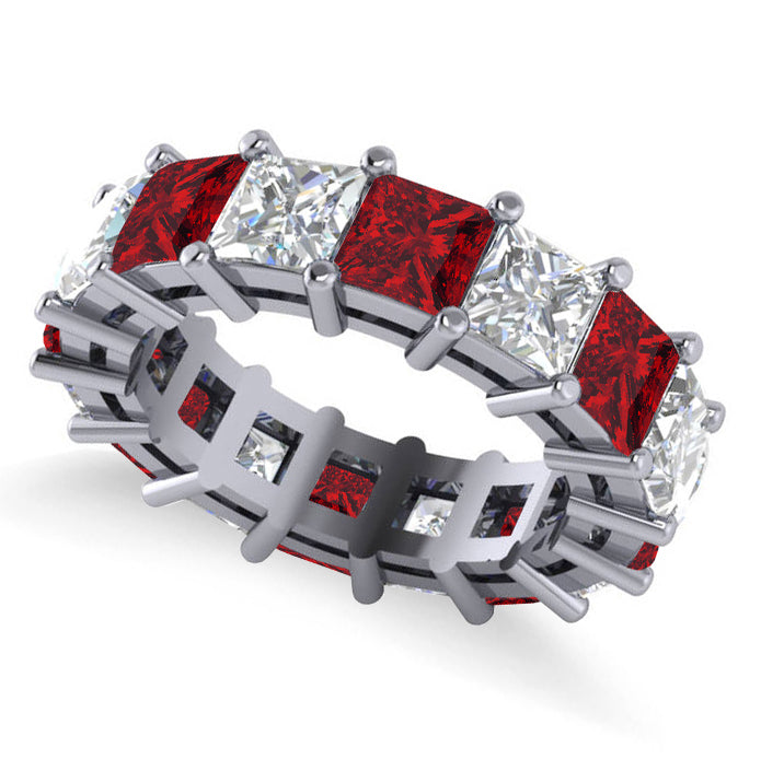 Princess Diamond & Ruby Wedding Band 14k White Gold (10.08ct)