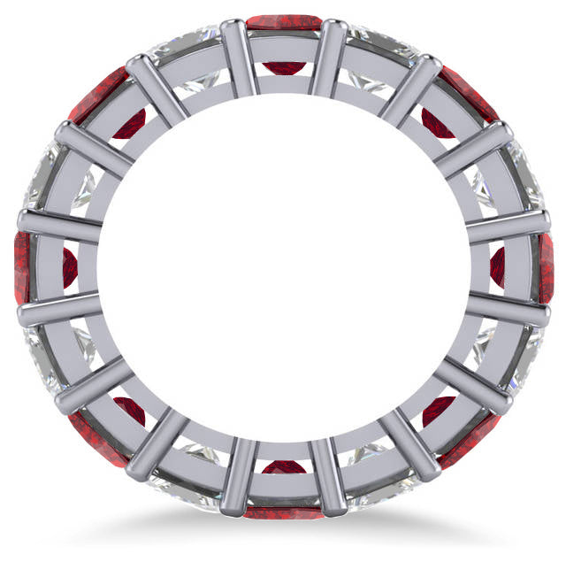 Princess Diamond & Ruby Wedding Band 14k White Gold (10.08ct)