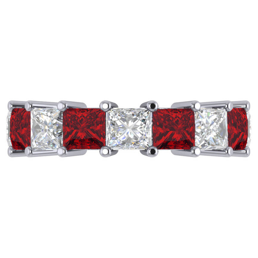 Princess Diamond & Ruby Wedding Band 14k White Gold (10.08ct)