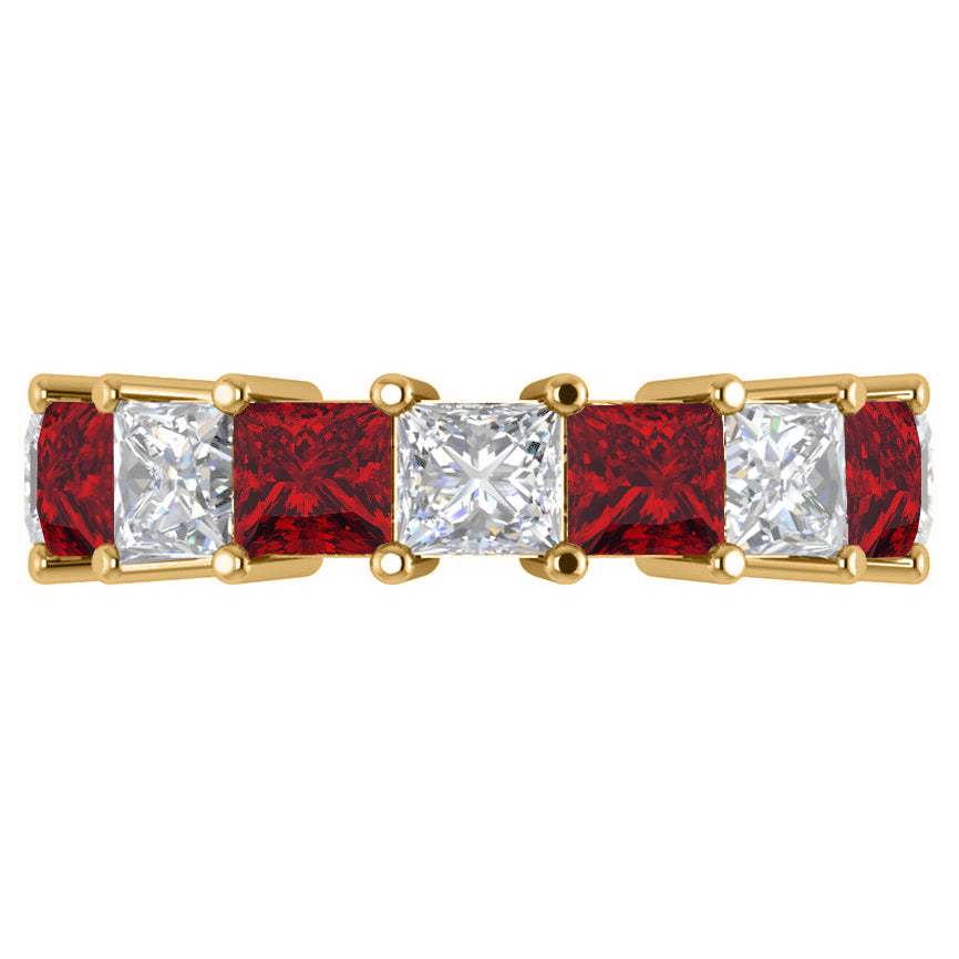 Princess Diamond & Ruby Wedding Band 14k Yellow Gold (10.08ct)