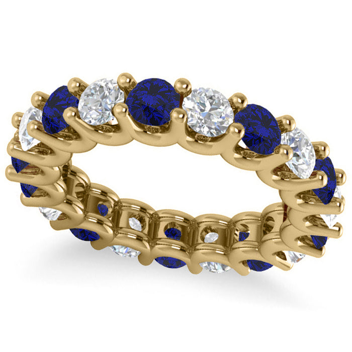 Diamond & Blue Sapphire Eternity Wedding Band 14k Yellow Gold (3.53ct)