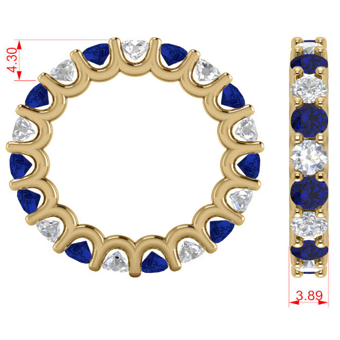 Diamond & Blue Sapphire Eternity Wedding Band 14k Yellow Gold (3.53ct)