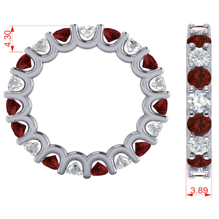Diamond & Garnet Eternity Wedding Band 14k White Gold (3.53ct)