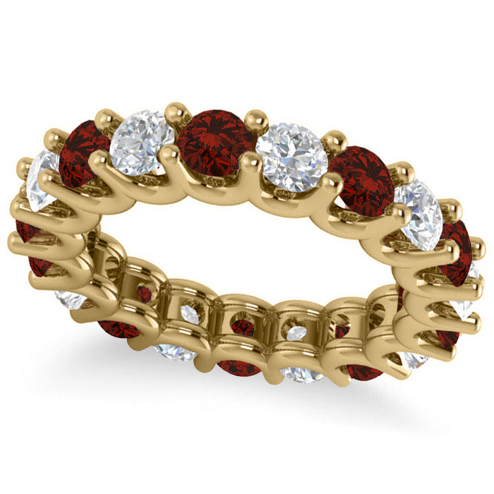 Diamond & Garnet Eternity Wedding Band 14k Yellow Gold (3.53ct)