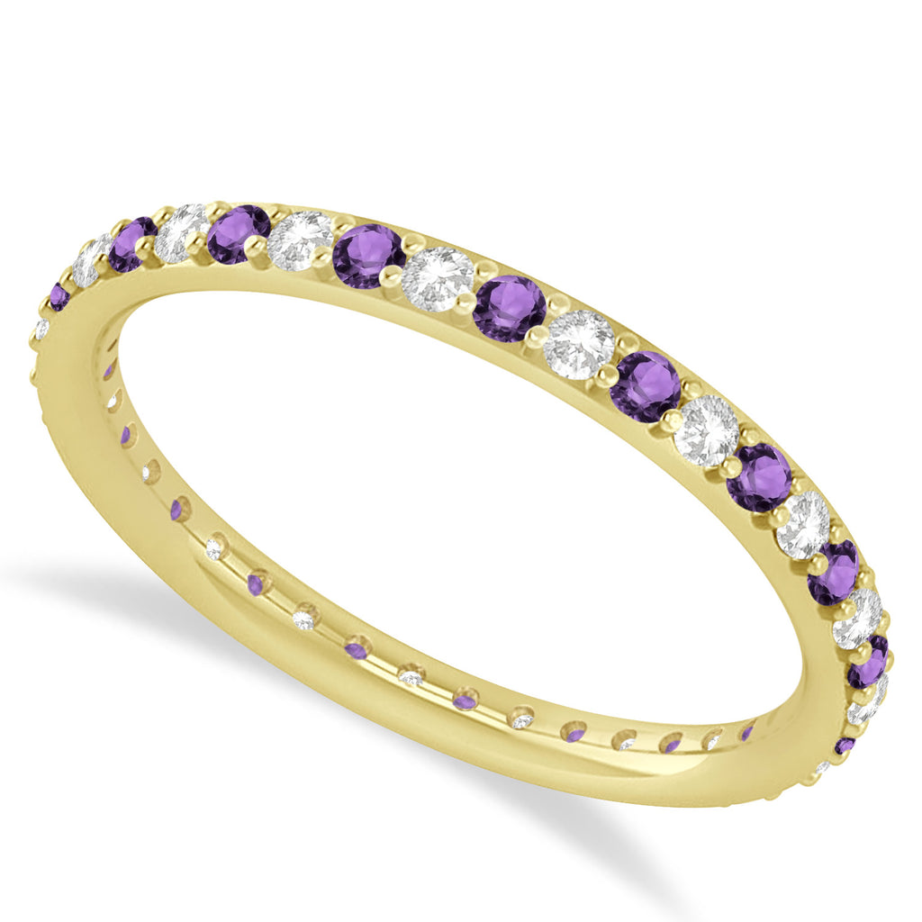 Diamond & Amethyst Eternity Wedding Band 14k Yellow Gold (0.57ct)