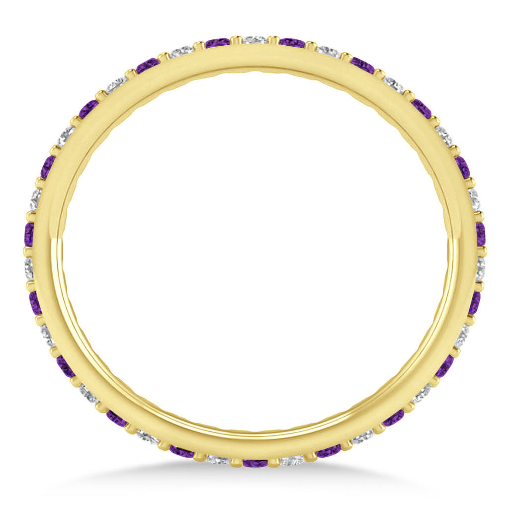 Diamond & Amethyst Eternity Wedding Band 14k Yellow Gold (0.57ct)
