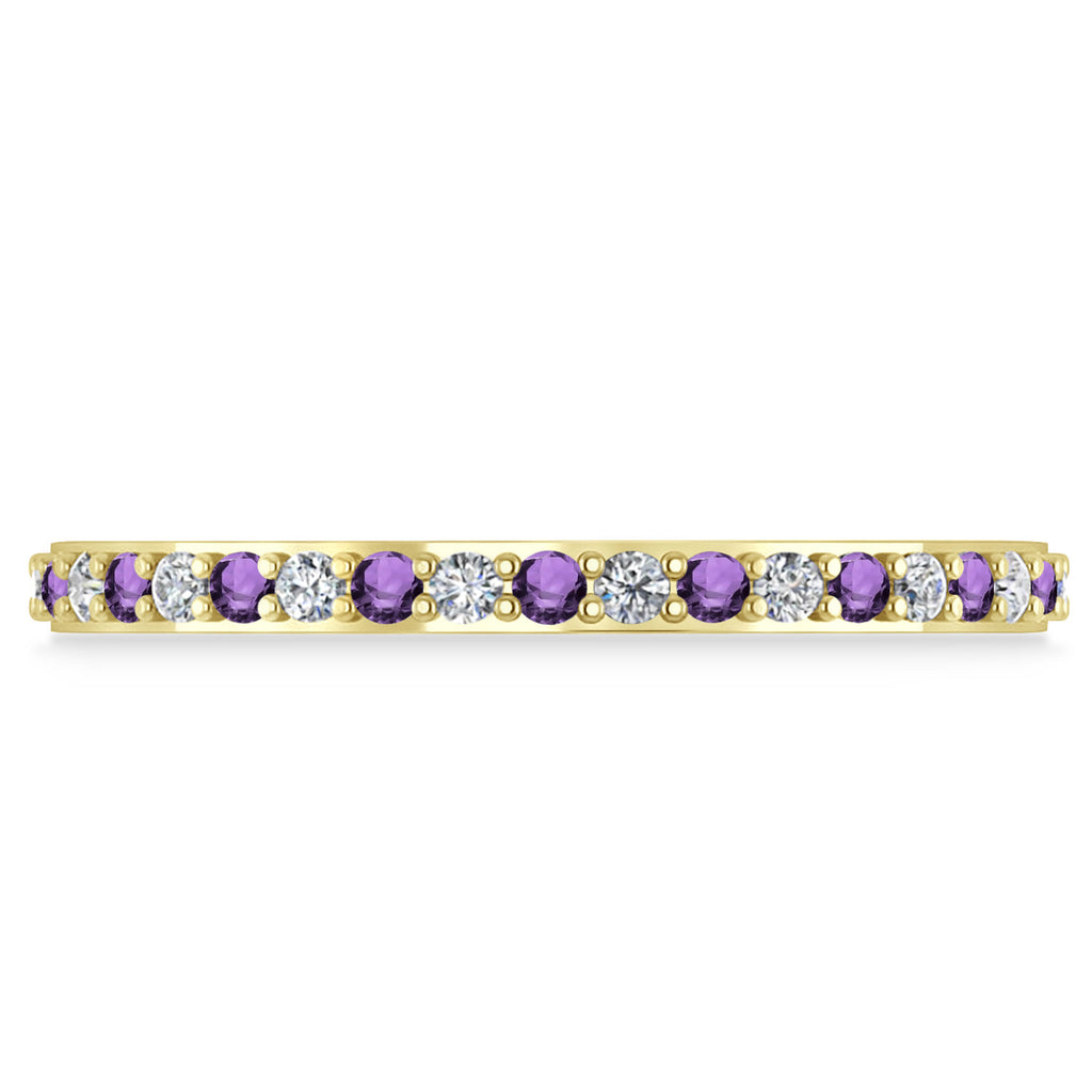 Diamond & Amethyst Eternity Wedding Band 14k Yellow Gold (0.57ct)
