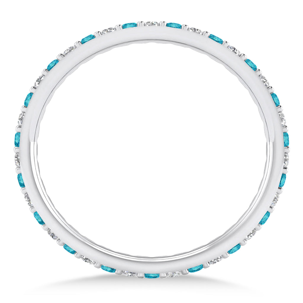 Blue & White Diamond Eternity Wedding Band 14k White Gold (0.57ct)