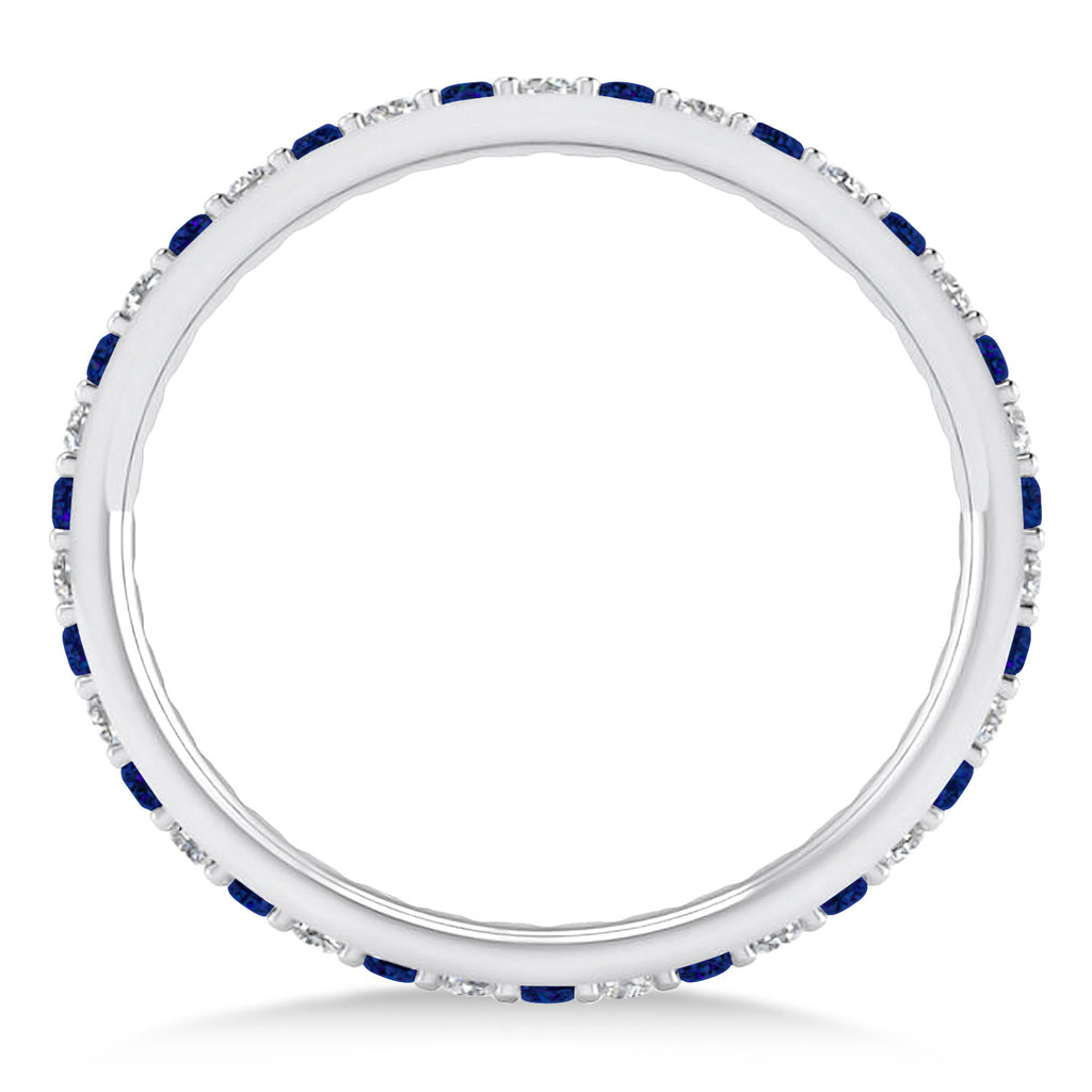Diamond & Blue Sapphire Eternity Wedding Band 14k White Gold (0.57ct)