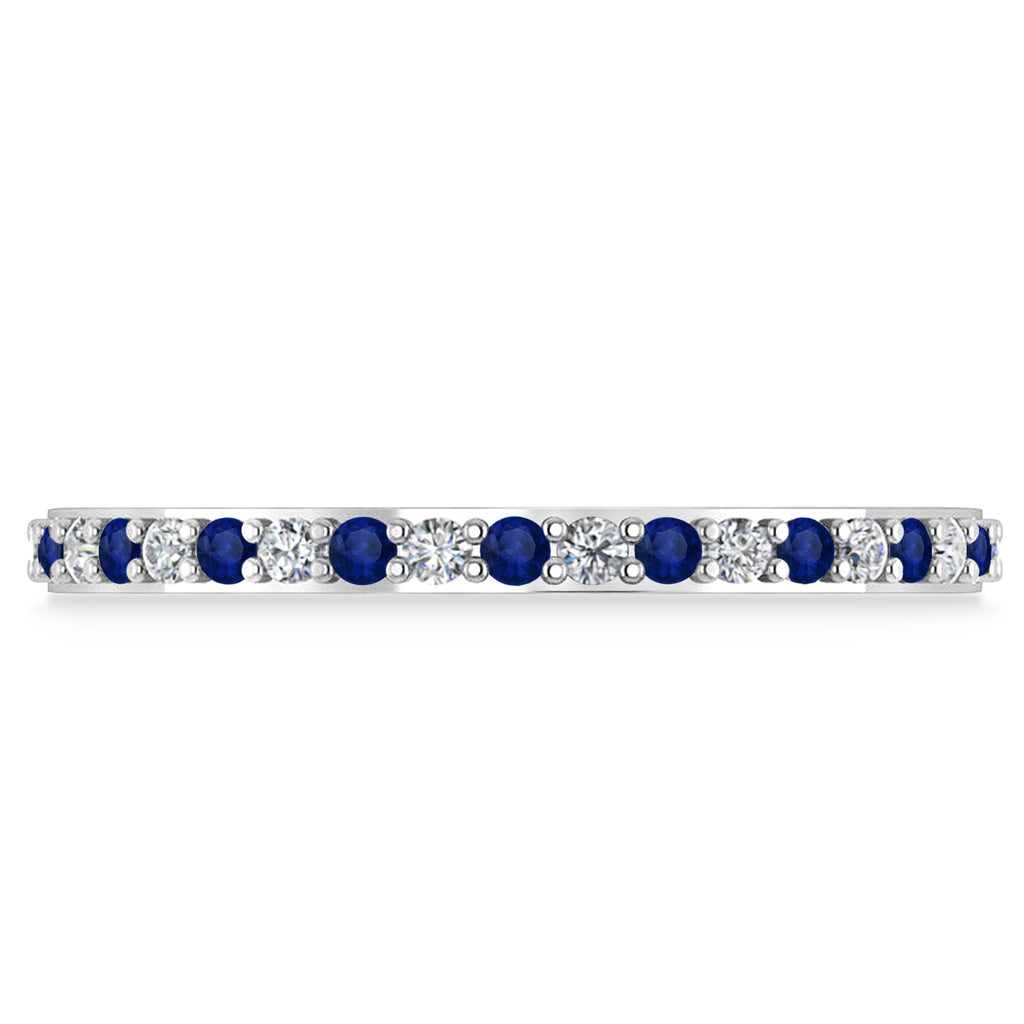 Diamond & Blue Sapphire Eternity Wedding Band 14k White Gold (0.57ct)