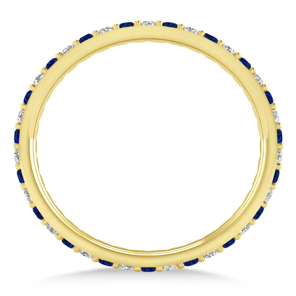 Diamond & Blue Sapphire Eternity Wedding Band 14k Yellow Gold (0.57ct)