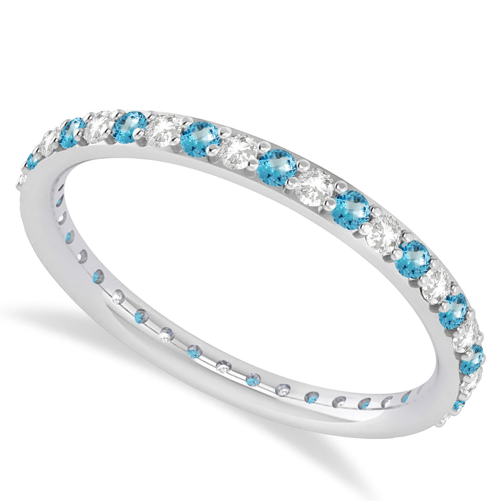 Diamond & Blue Topaz Eternity Wedding Band 14k White Gold (0.57ct)