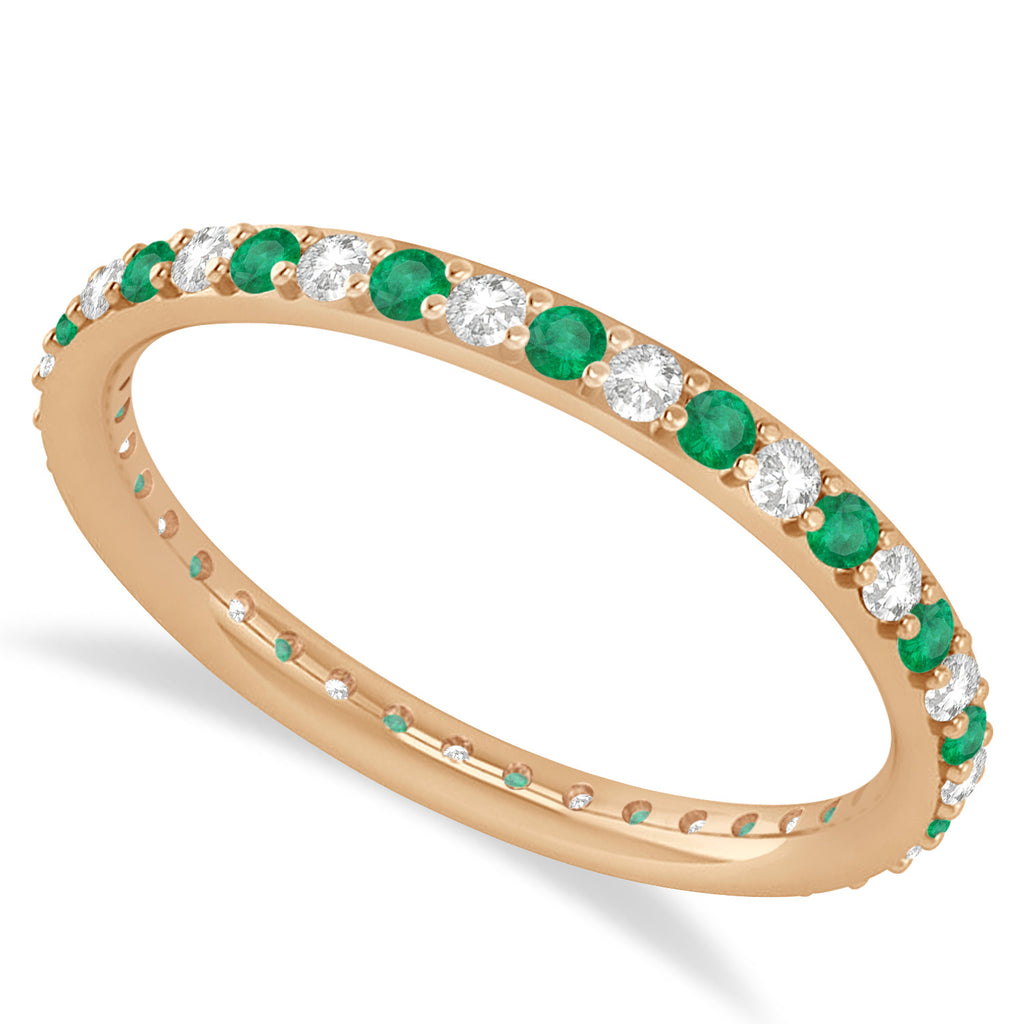 Diamond & Emerald Eternity Wedding Band 14k Rose Gold (0.57ct)