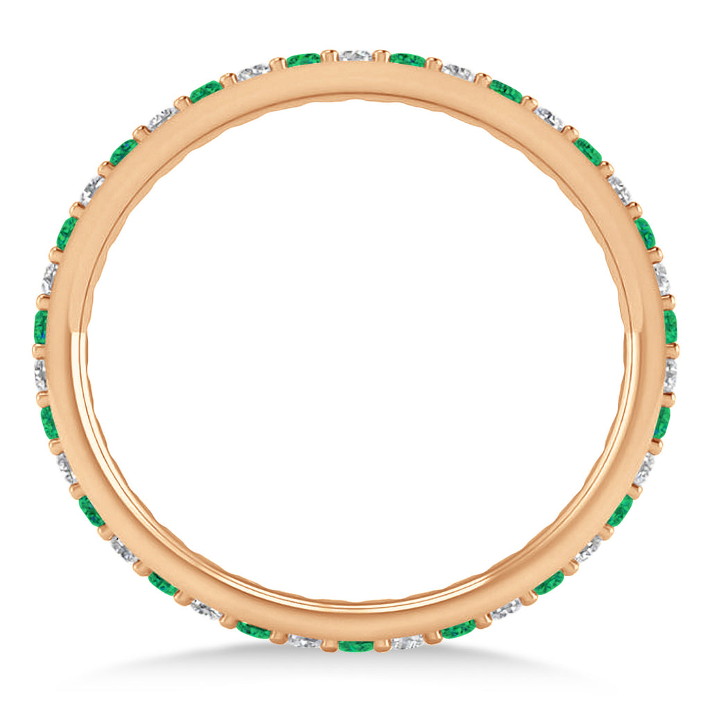 Diamond & Emerald Eternity Wedding Band 14k Rose Gold (0.57ct)