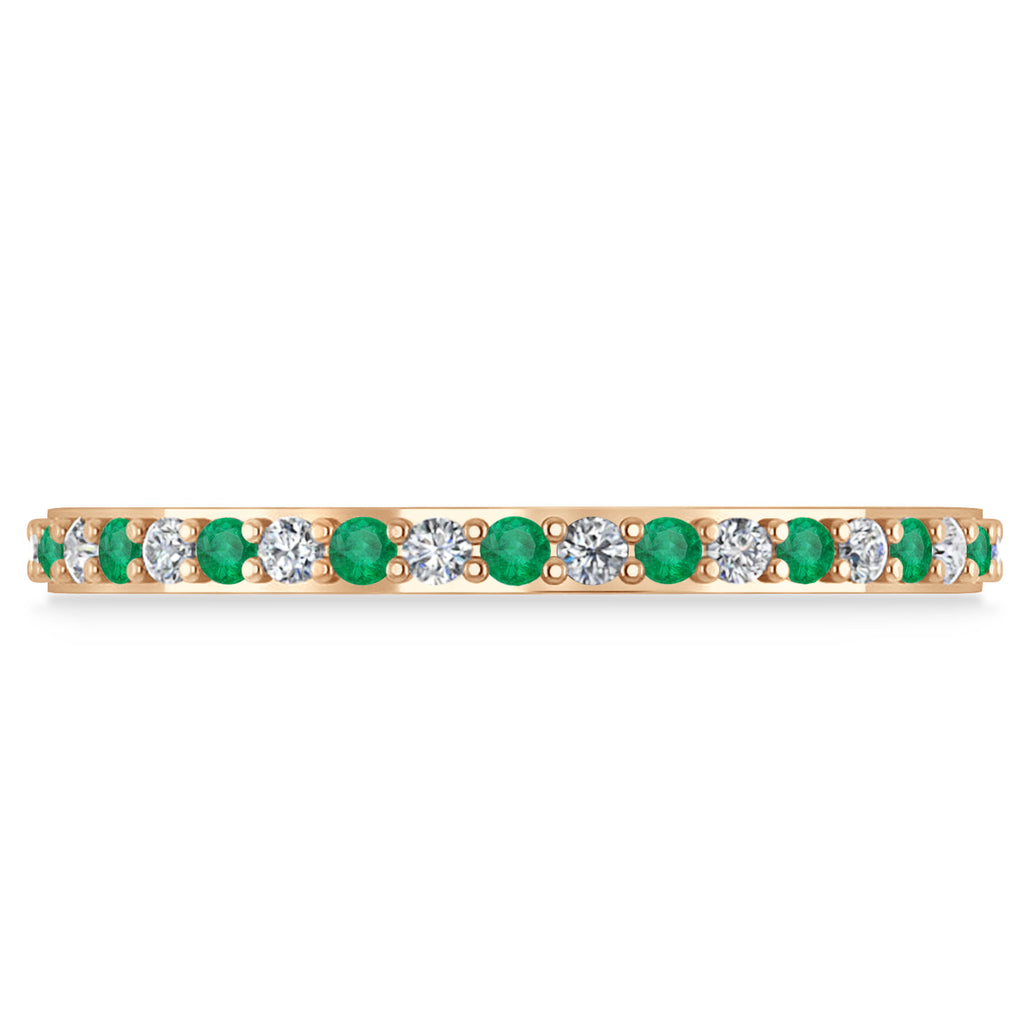 Diamond & Emerald Eternity Wedding Band 14k Rose Gold (0.57ct)
