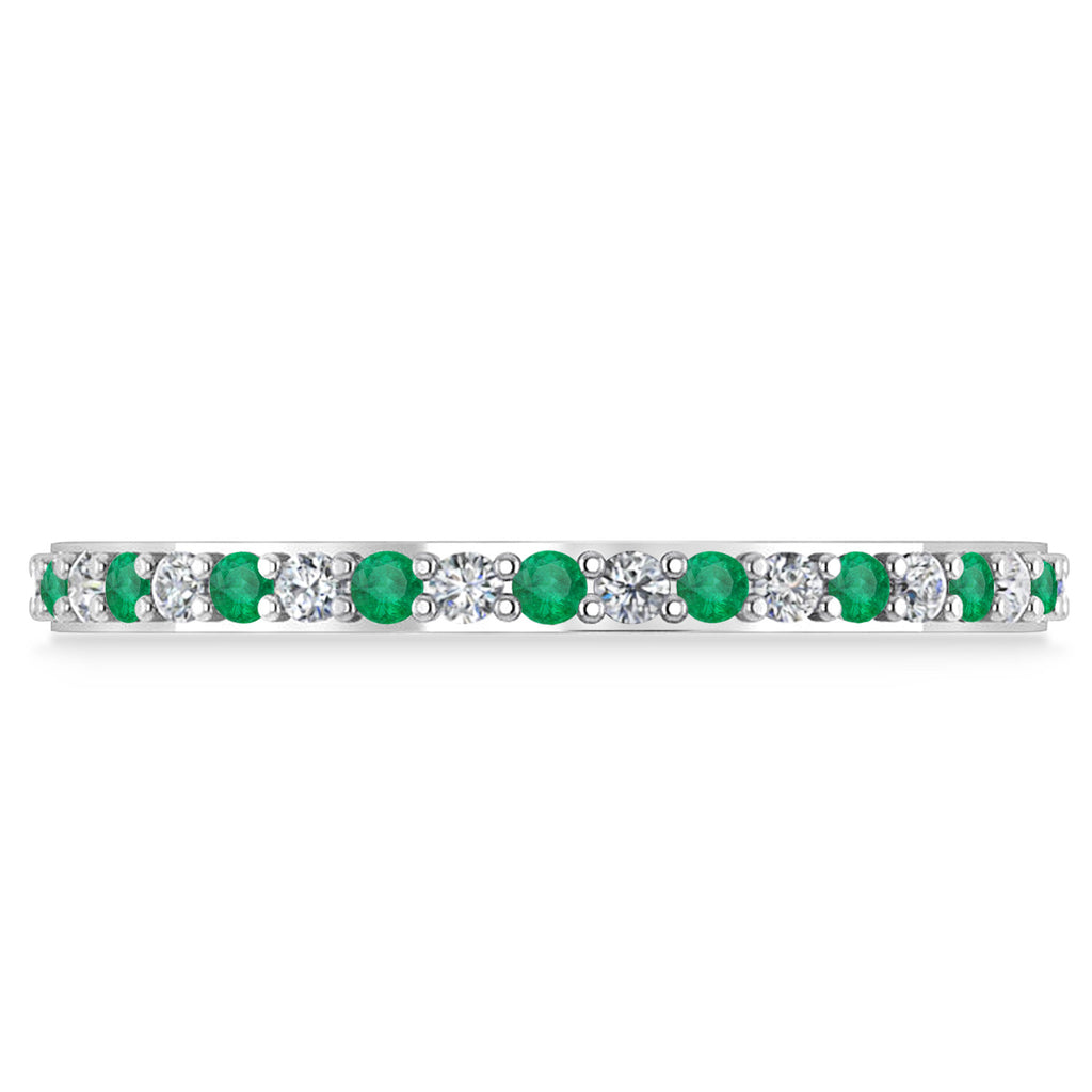 Diamond & Emerald Eternity Wedding Band 14k White Gold (0.57ct)