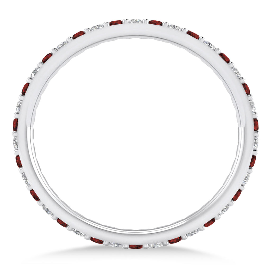Diamond & Garnet Eternity Wedding Band 14k White Gold (0.57ct)