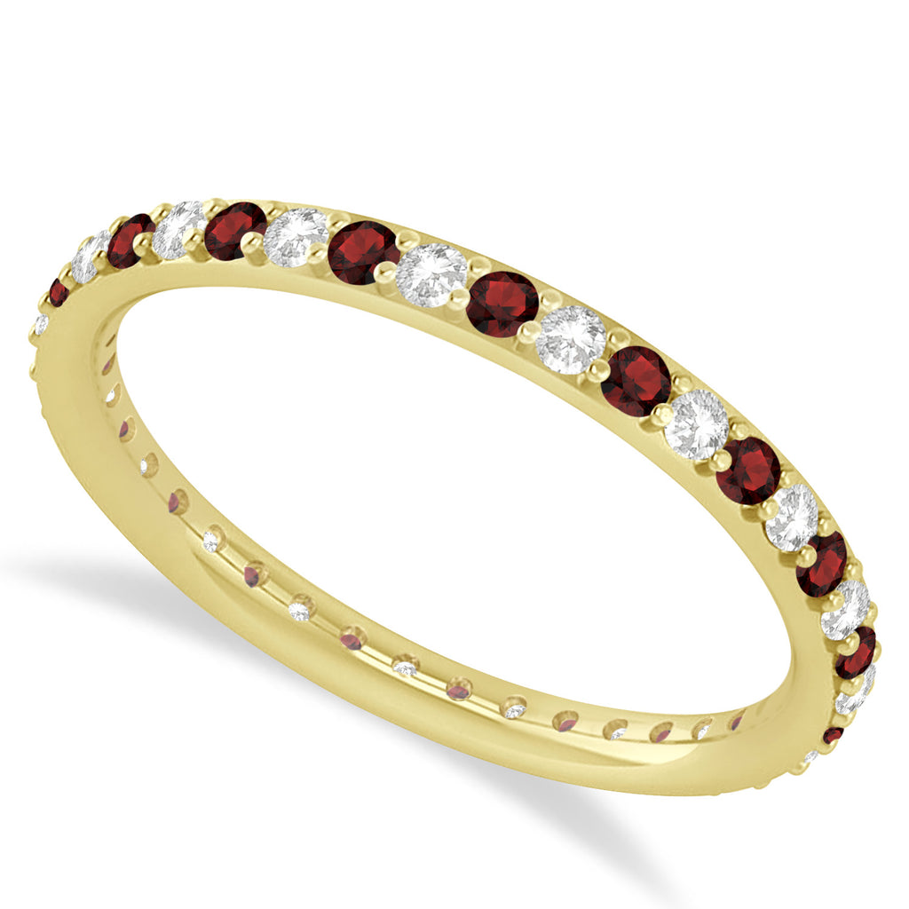 Diamond & Garnet Eternity Wedding Band 14k Yellow Gold (0.57ct)