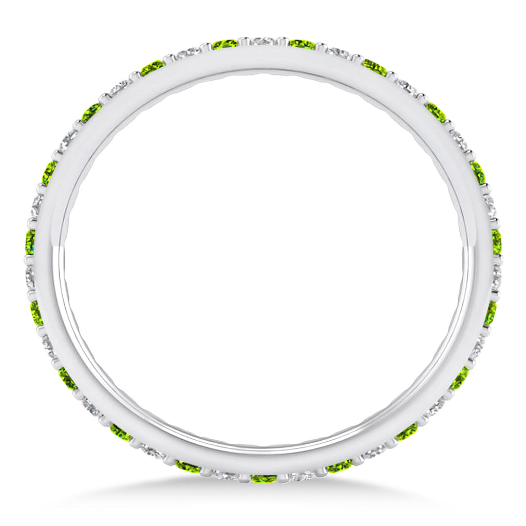Diamond & Peridot Eternity Wedding Band 14k White Gold (0.57ct)