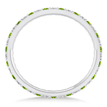 Diamond & Peridot Eternity Wedding Band 14k White Gold (0.57ct) | SIZE 4.75