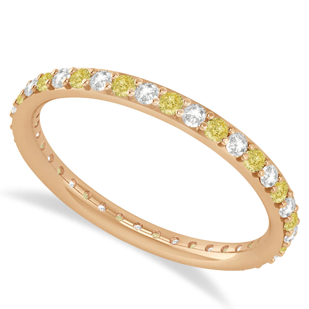 Yellow & White Diamond Eternity Wedding Band 14k Rose Gold (0.57ct)