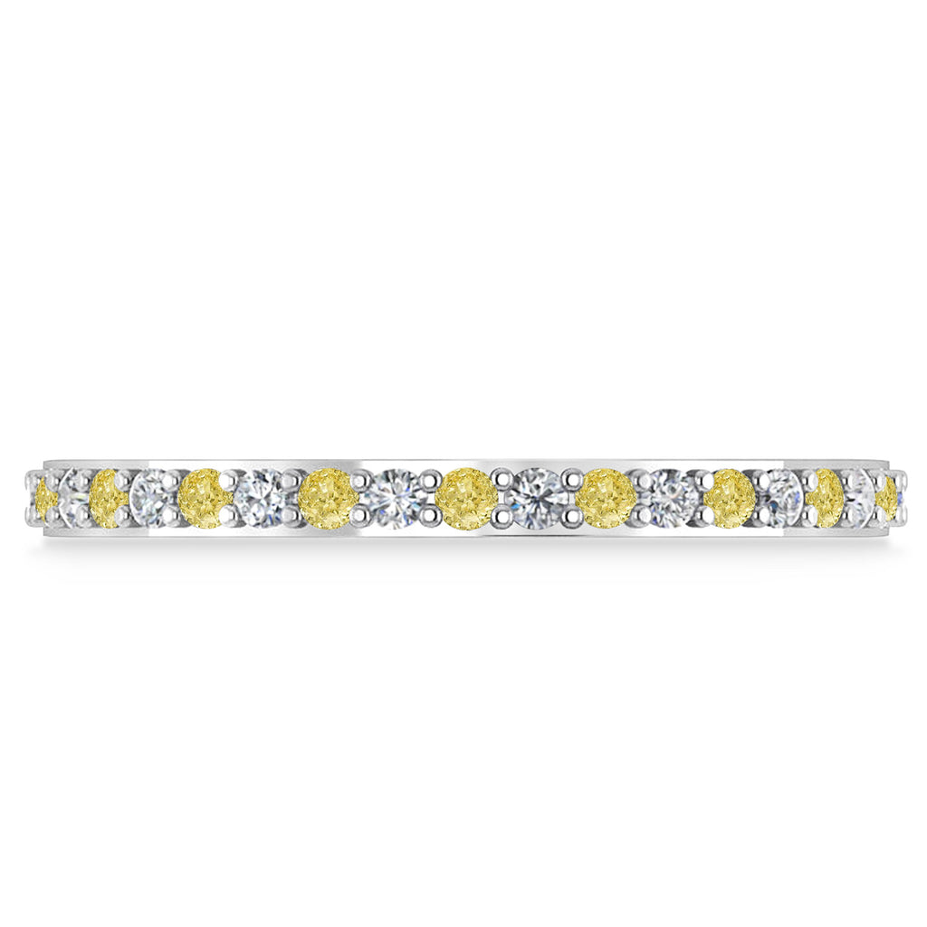 Yellow & White Diamond Eternity Wedding Band 14k White Gold (0.57ct)