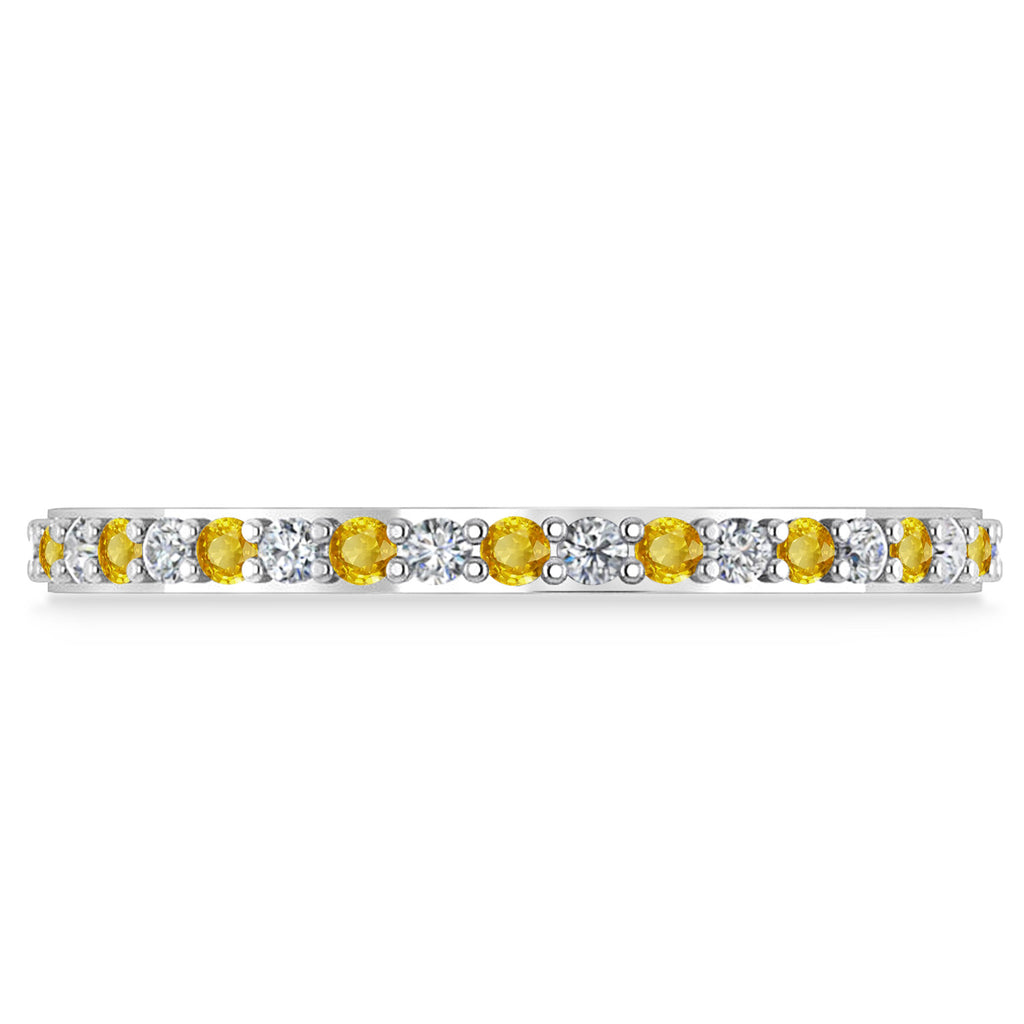 Diamond & Yellow Sapphire Eternity Wedding Band 14k White Gold (0.57ct)