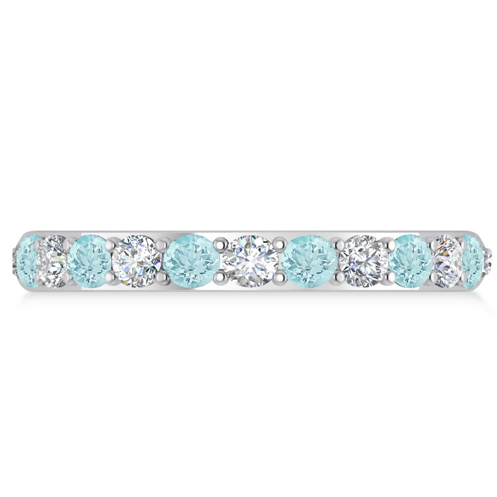 Diamond & Aquamarine Eternity Wedding Band 14k White Gold (1.50ct)