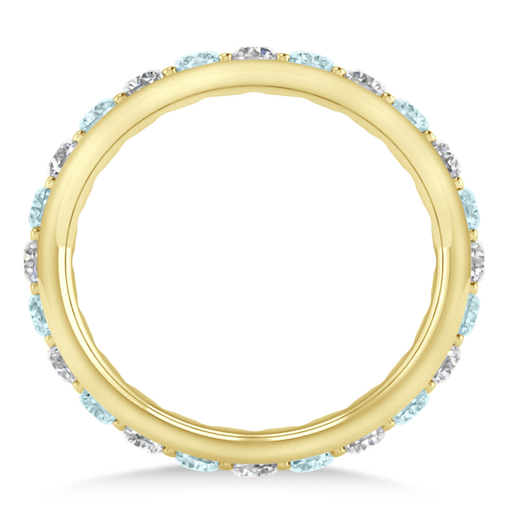 Diamond & Aquamarine Eternity Wedding Band 14k Yellow Gold (1.50ct)
