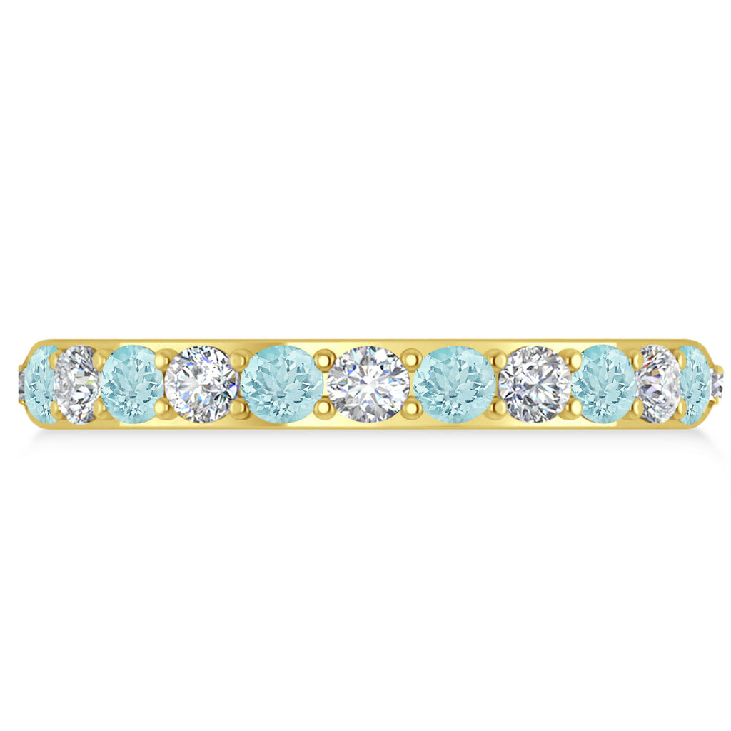 Diamond & Aquamarine Eternity Wedding Band 14k Yellow Gold (1.50ct)