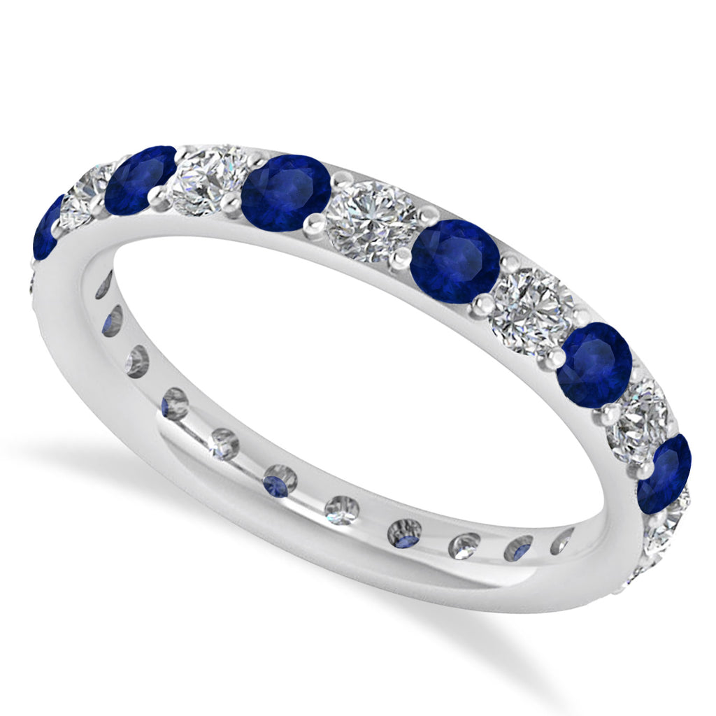Diamond & Blue Sapphire Eternity Wedding Band 14k White Gold (1.50ct)