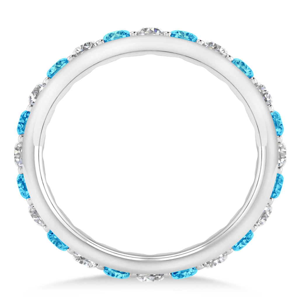 Diamond & Blue Topaz Eternity Wedding Band 14k White Gold (1.50ct)
