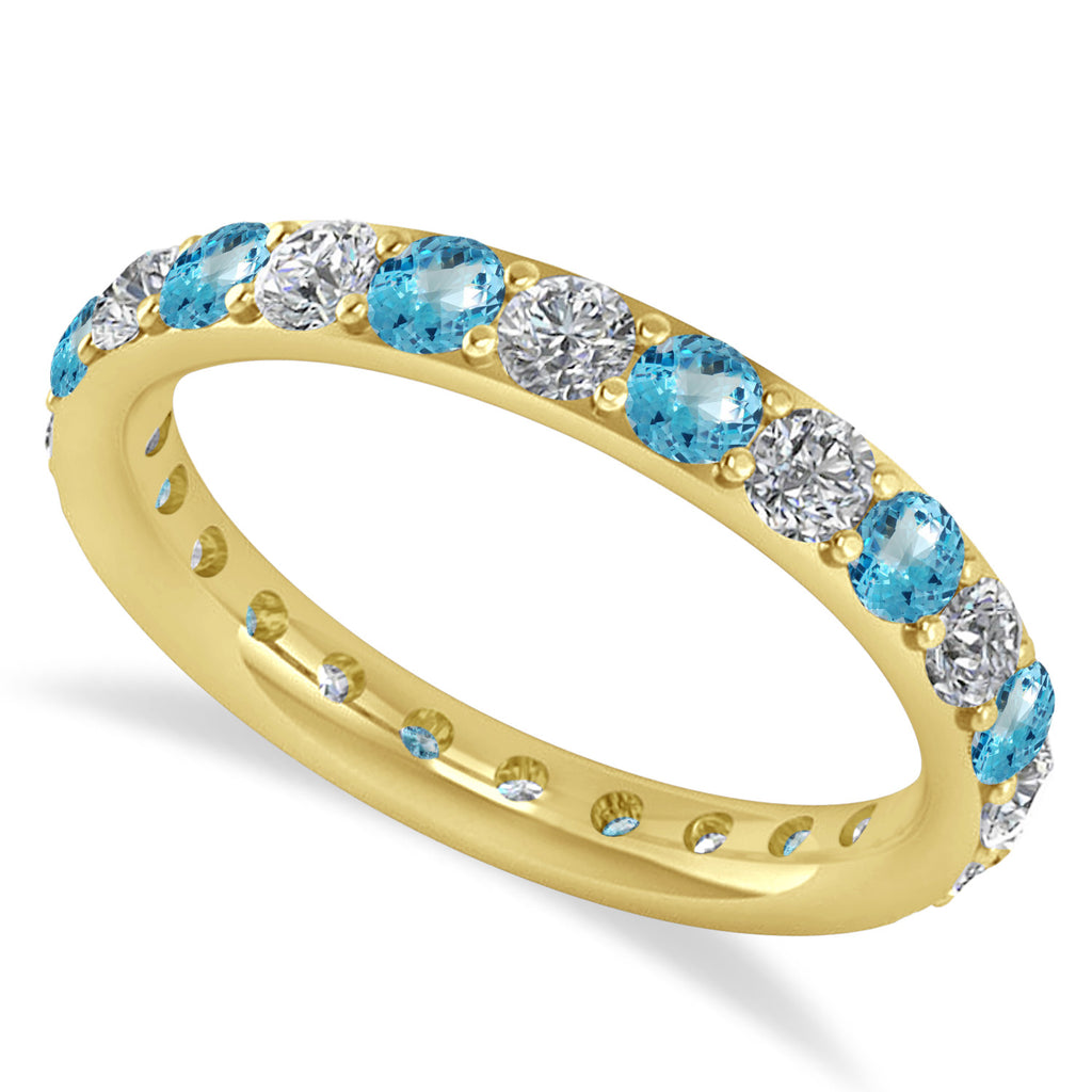 Diamond & Blue Topaz Eternity Wedding Band 14k Yellow Gold (1.50ct)