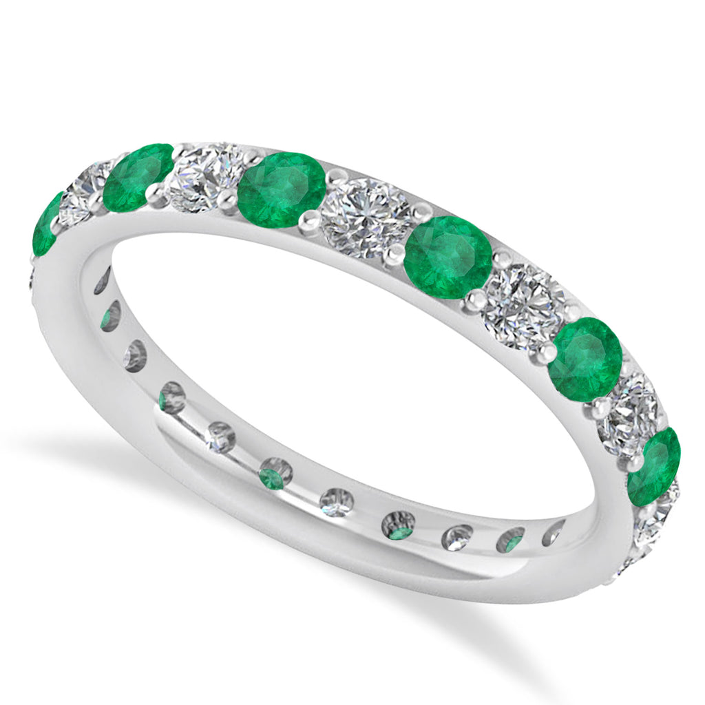 Diamond & Emerald Eternity Wedding Band 14k White Gold (1.50ct)