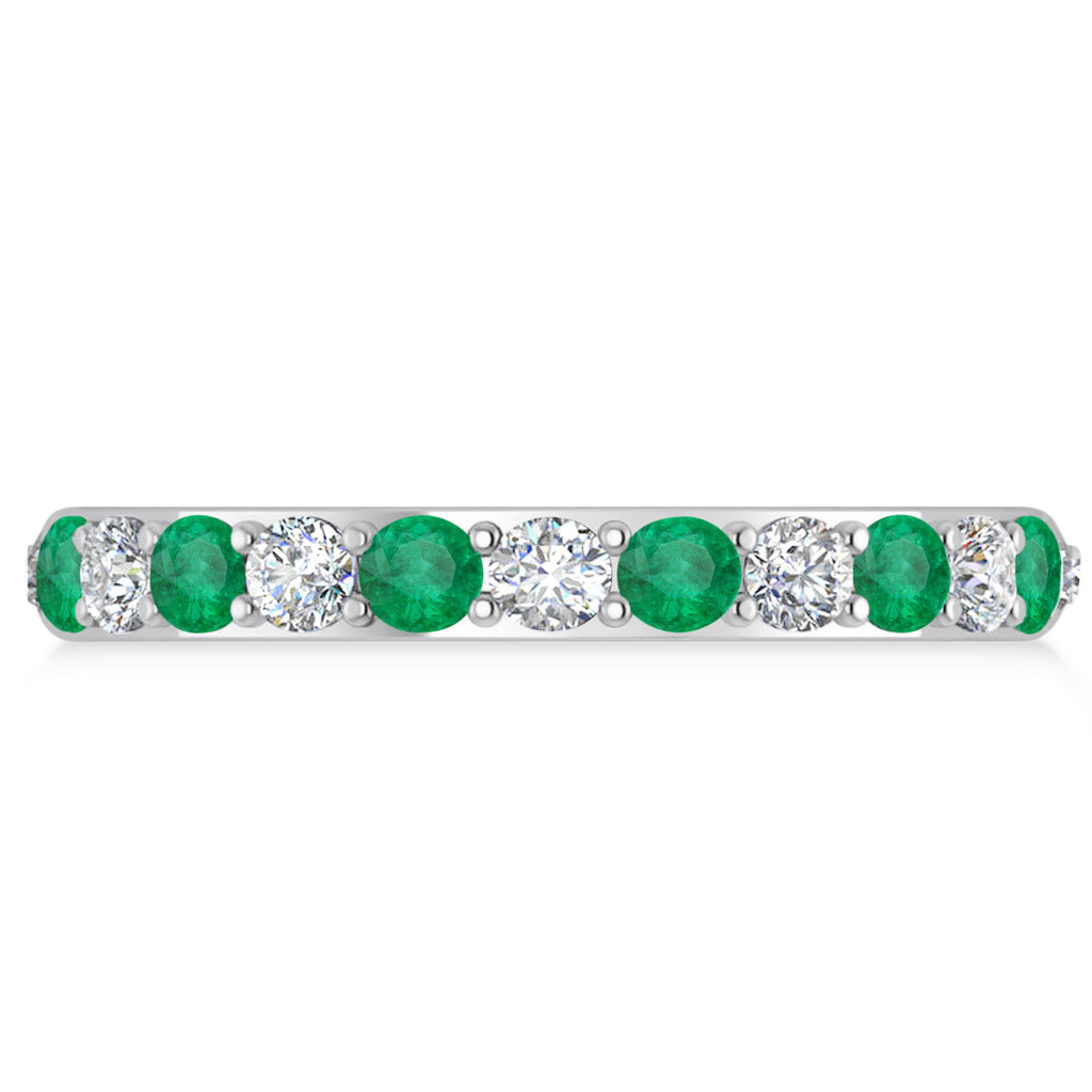 Diamond & Emerald Eternity Wedding Band 14k White Gold (1.50ct)