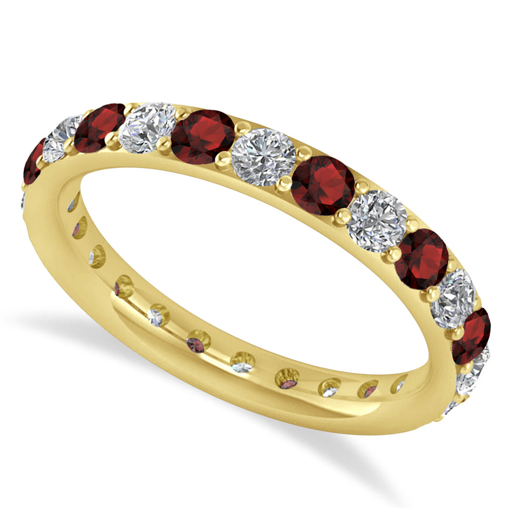 Diamond & Garnet Eternity Wedding Band 14k Yellow Gold (1.50ct)