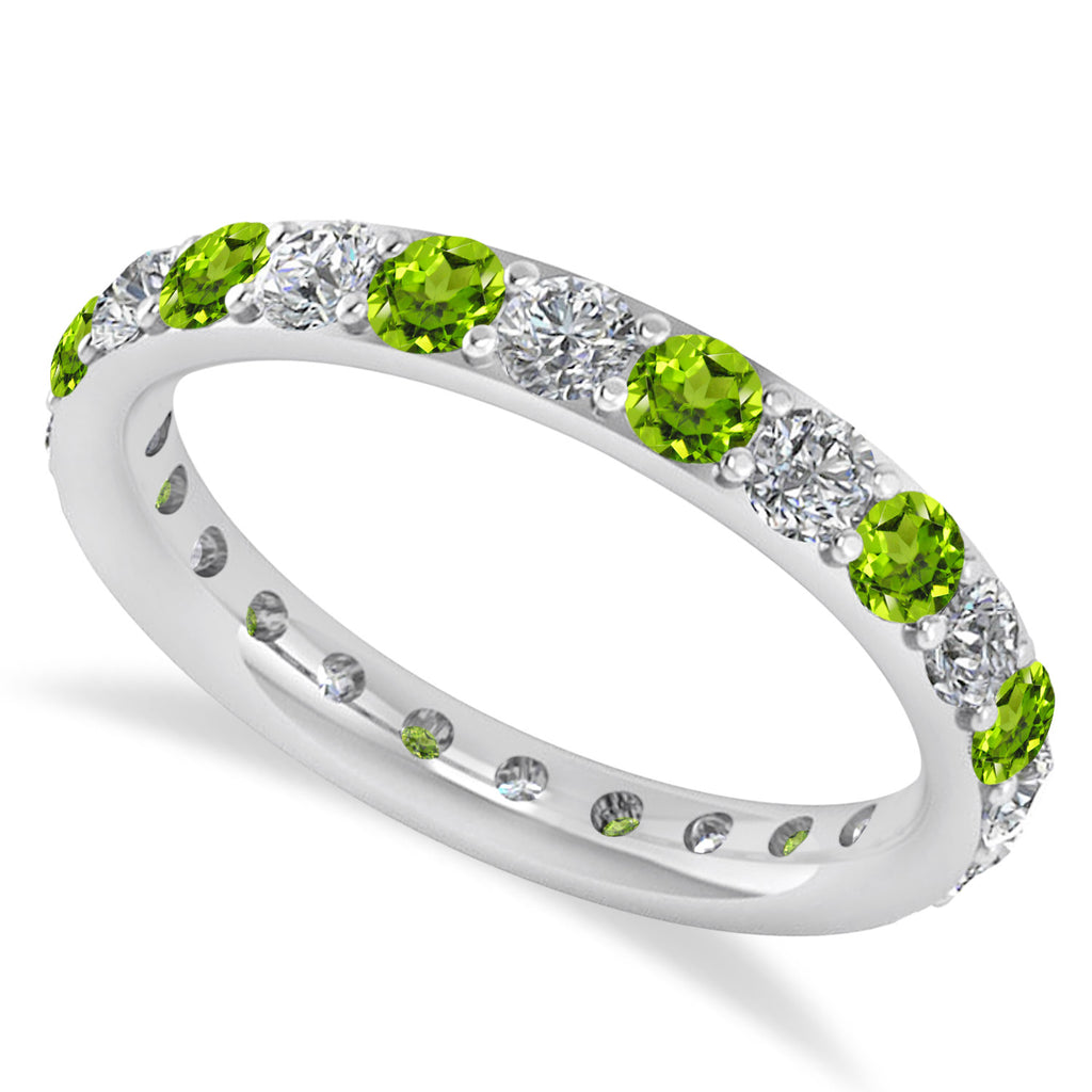 Diamond & Peridot Eternity Wedding Band 14k White Gold (1.50ct)