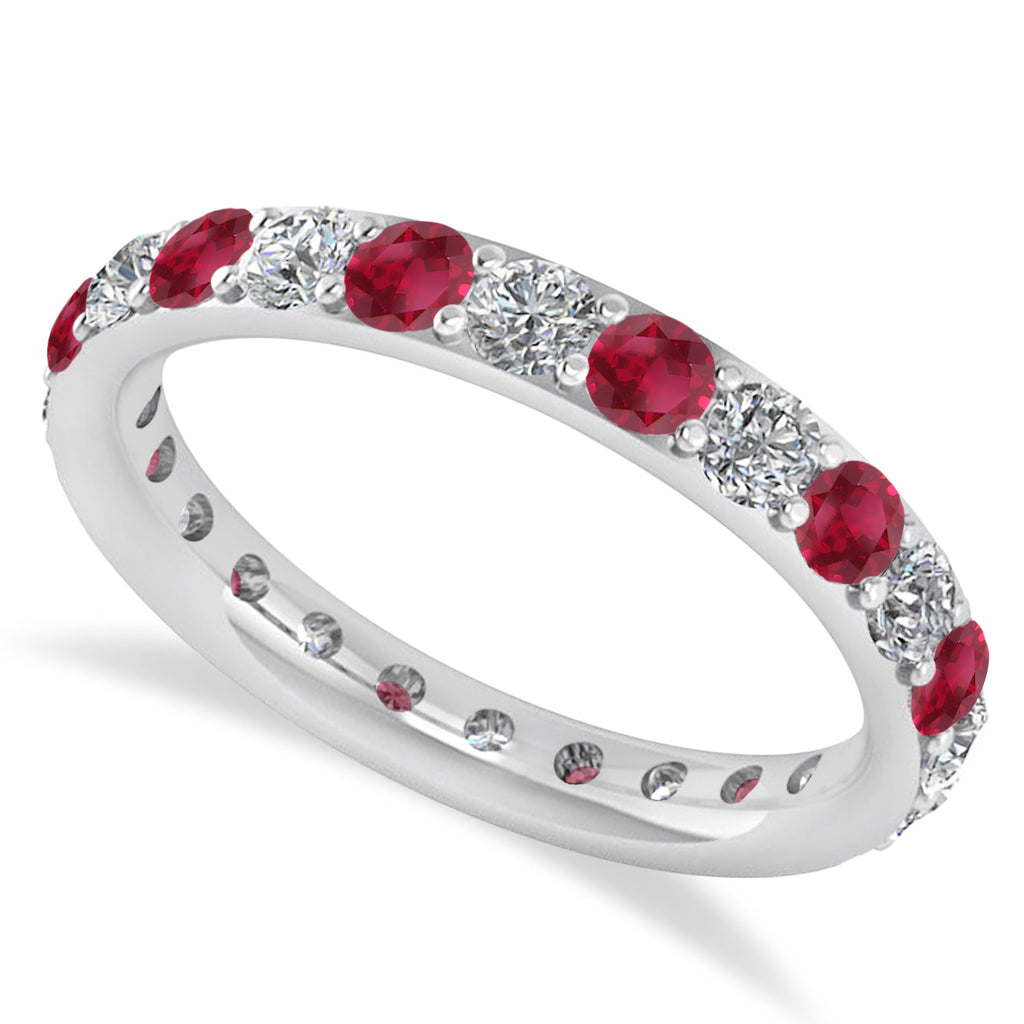 Diamond & Ruby Eternity Wedding Band 14k White Gold (1.50ct)