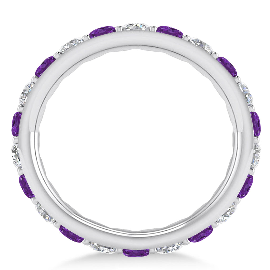 Diamond & Amethyst Eternity Wedding Band 14k White Gold (2.00ct)