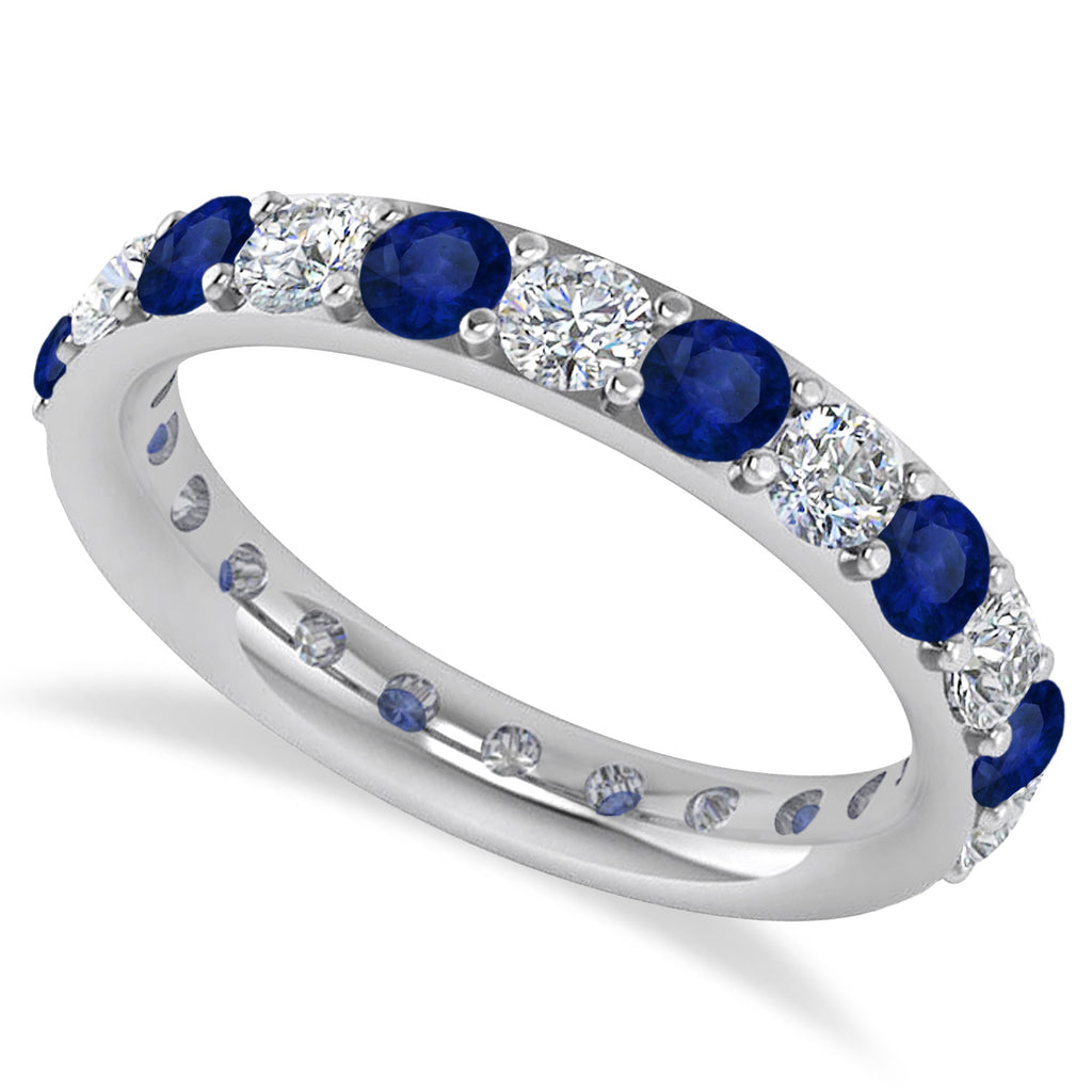 Diamond & Blue Sapphire Eternity Wedding Band 14k White Gold (2.00ct)
