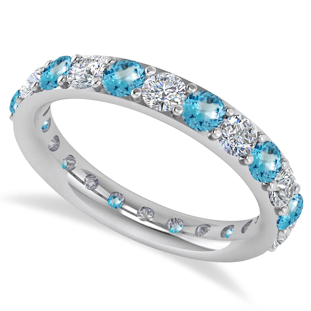 Diamond & Blue Topaz Eternity Wedding Band 14k White Gold (2.00ct)