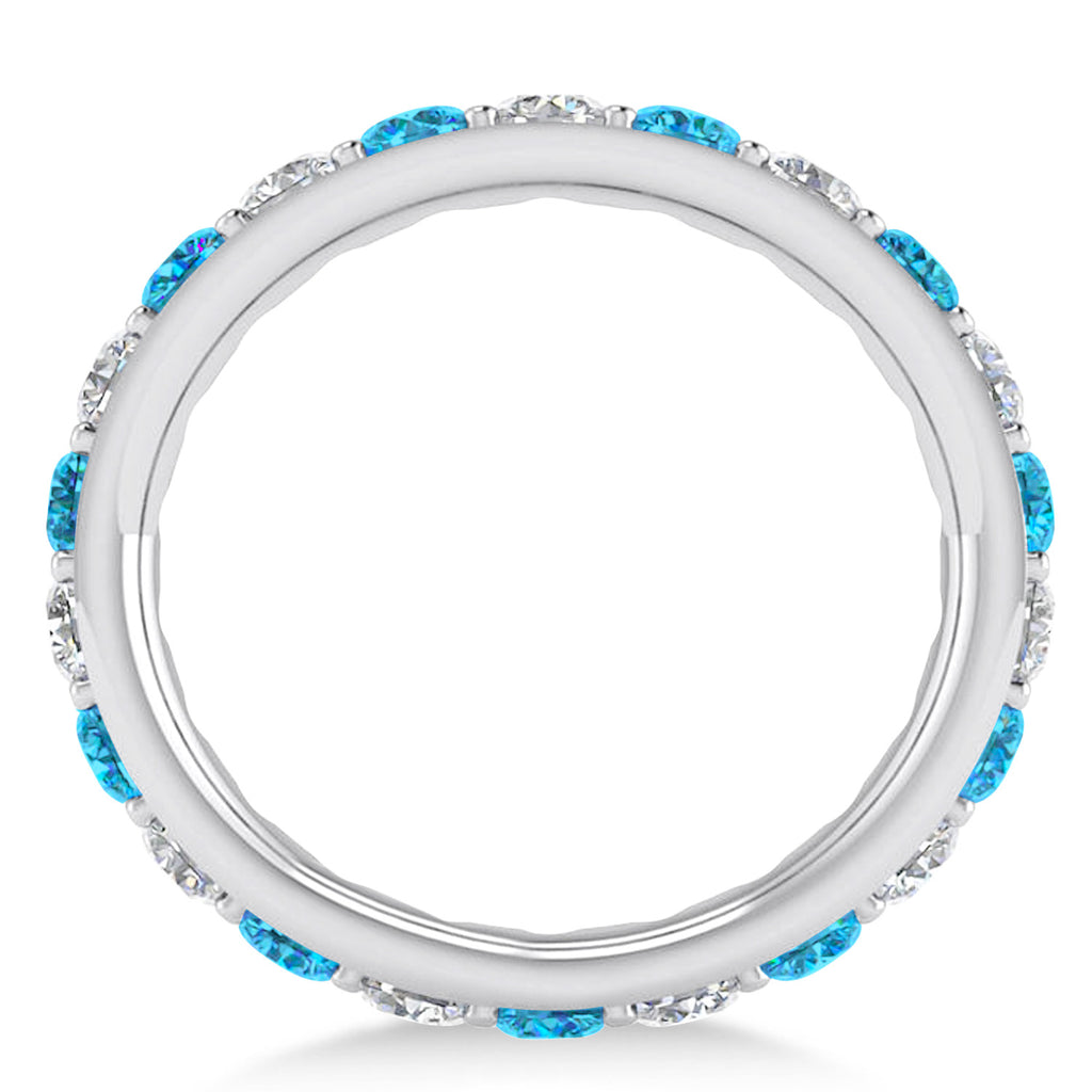 Diamond & Blue Topaz Eternity Wedding Band 14k White Gold (2.00ct)
