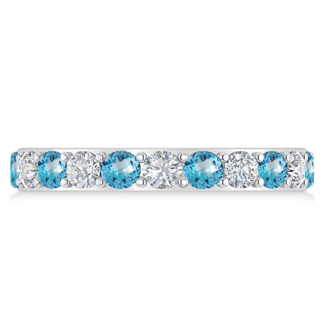 Diamond & Blue Topaz Eternity Wedding Band 14k White Gold (2.00ct)