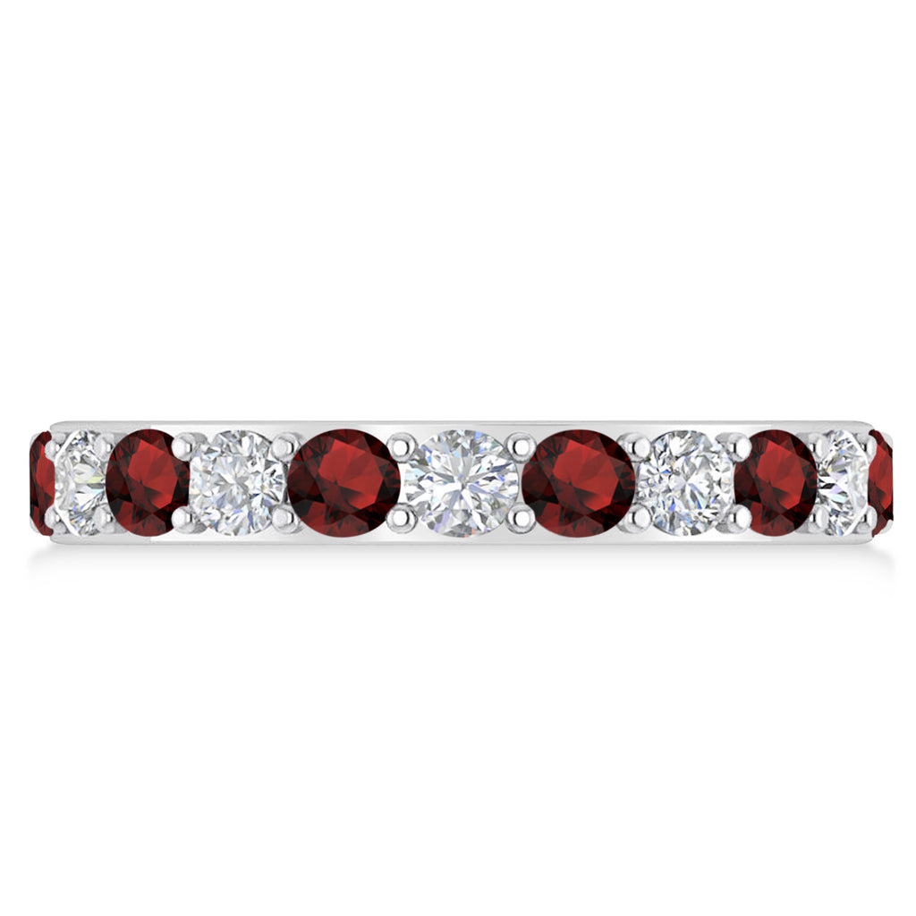 Diamond & Garnet Eternity Wedding Band 14k White Gold (2.00ct)