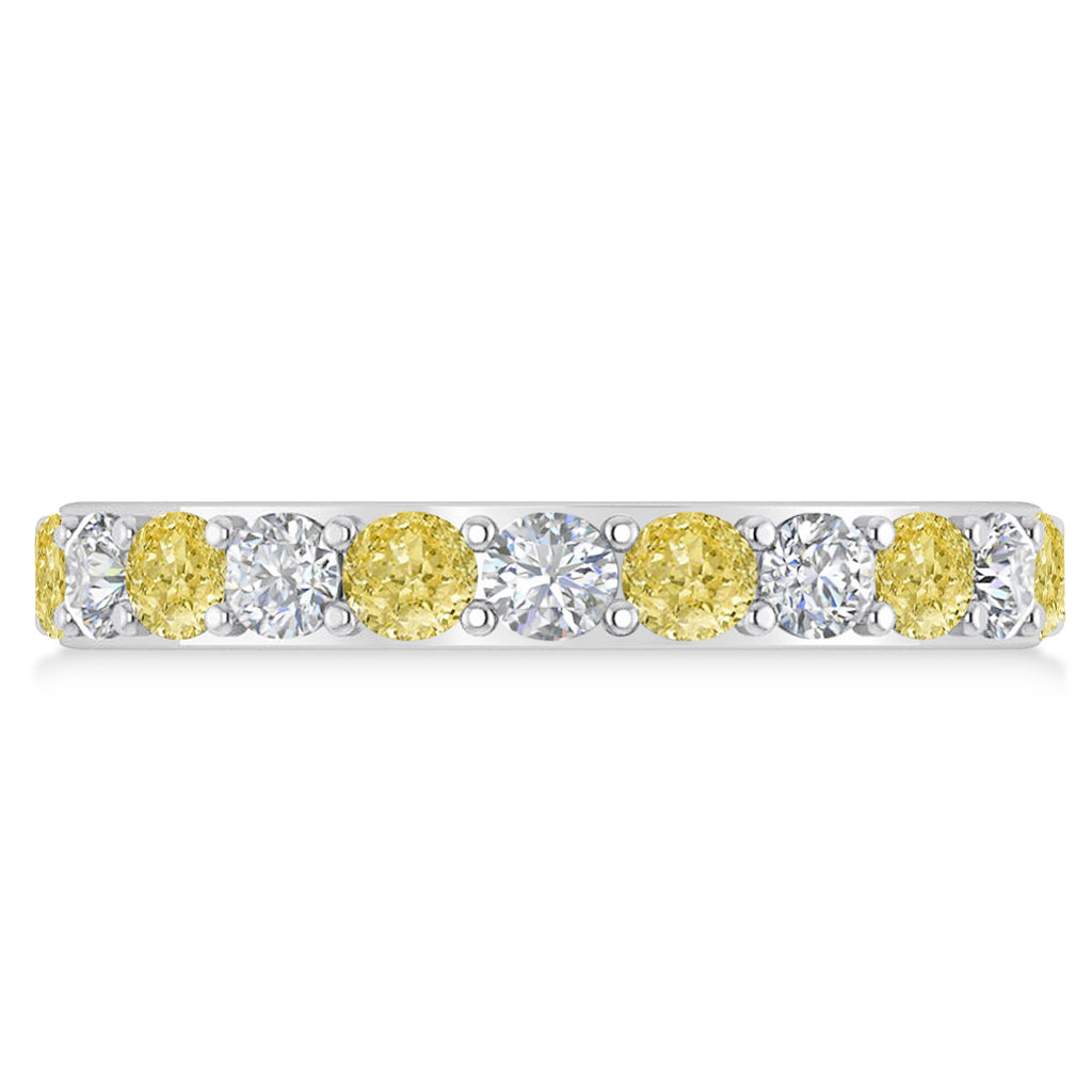 Yellow & White Diamond Eternity Wedding Band 14k White Gold (2.00ct)