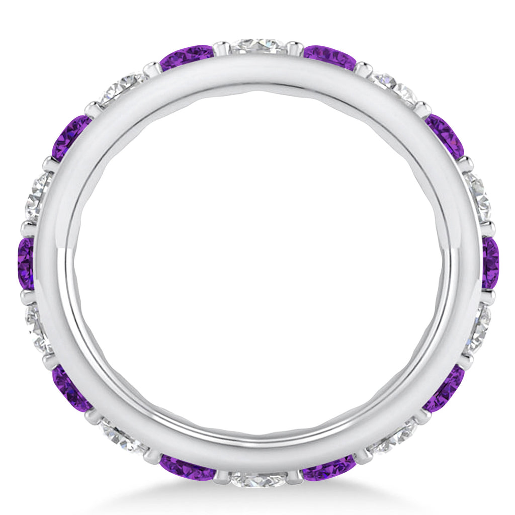 Diamond & Amethyst Eternity Wedding Band 14k White Gold (2.50ct)