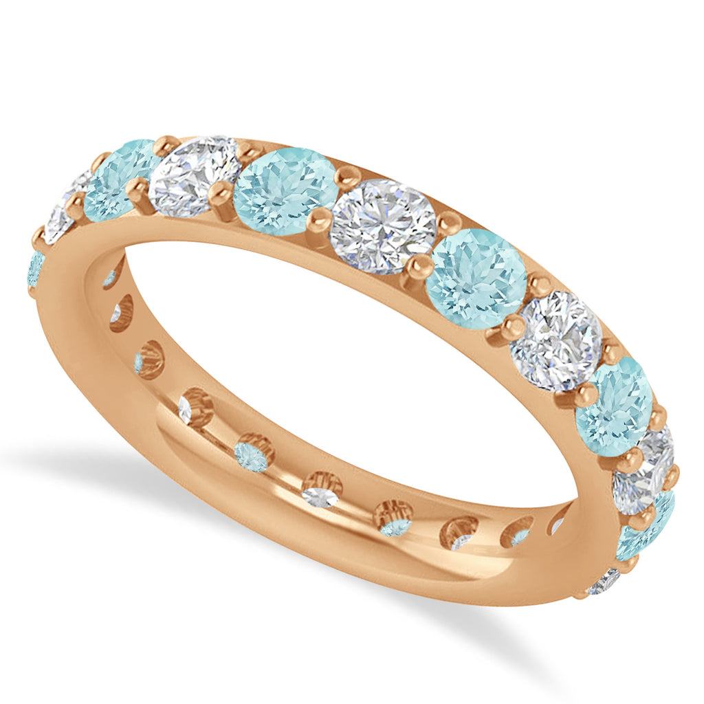 Diamond & Aquamarine Eternity Wedding Band 14k Rose Gold (2.50ct)