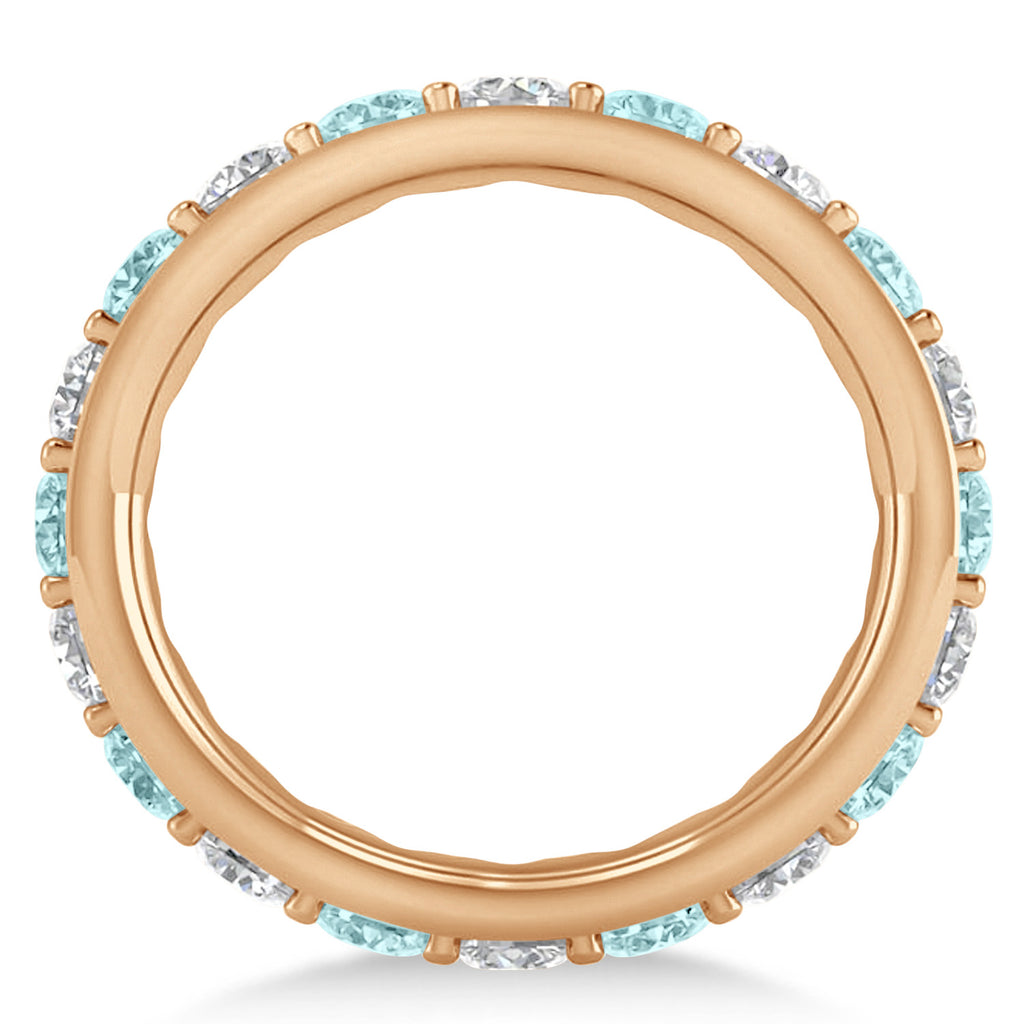 Diamond & Aquamarine Eternity Wedding Band 14k Rose Gold (2.50ct)