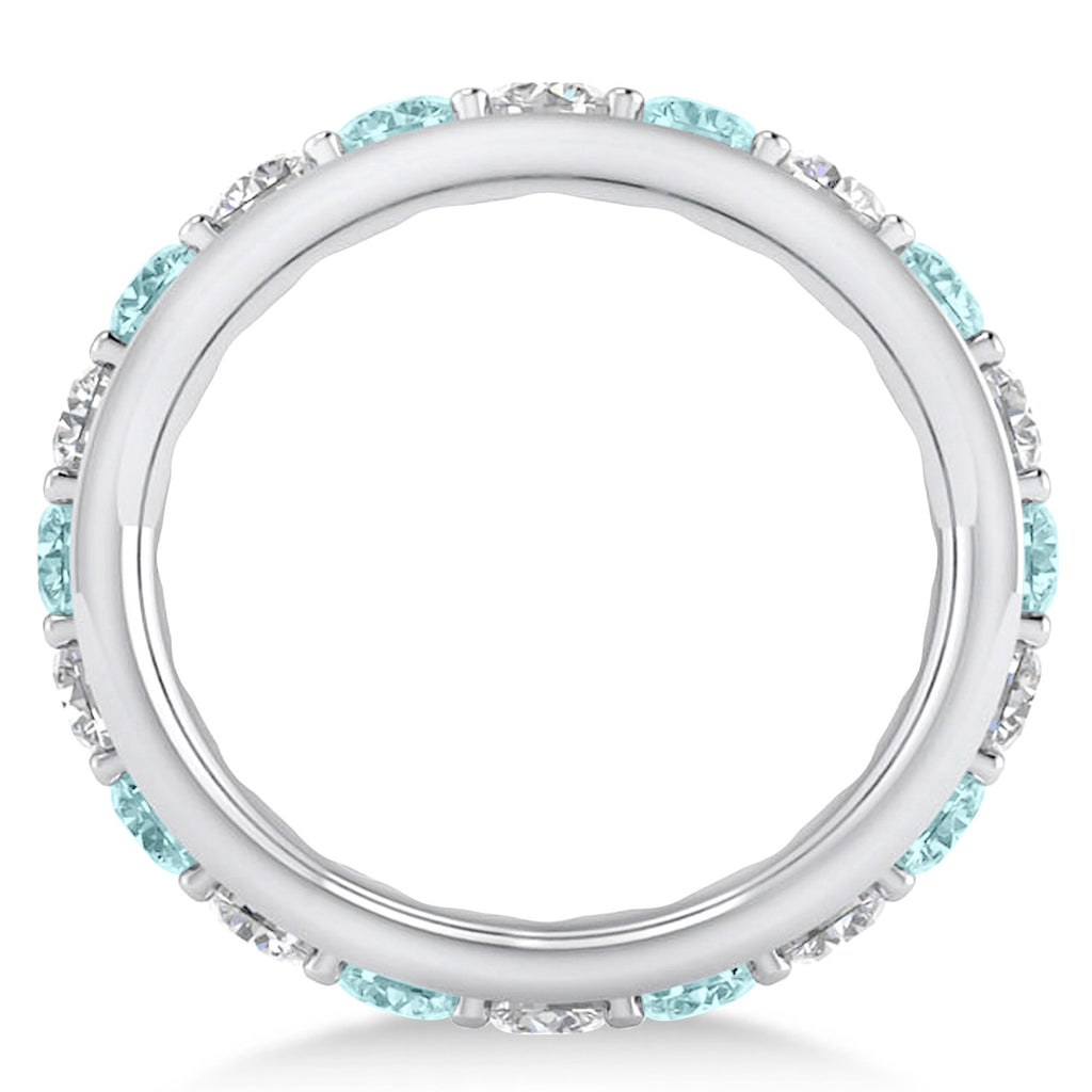 Diamond & Aquamarine Eternity Wedding Band 14k White Gold (2.50ct)