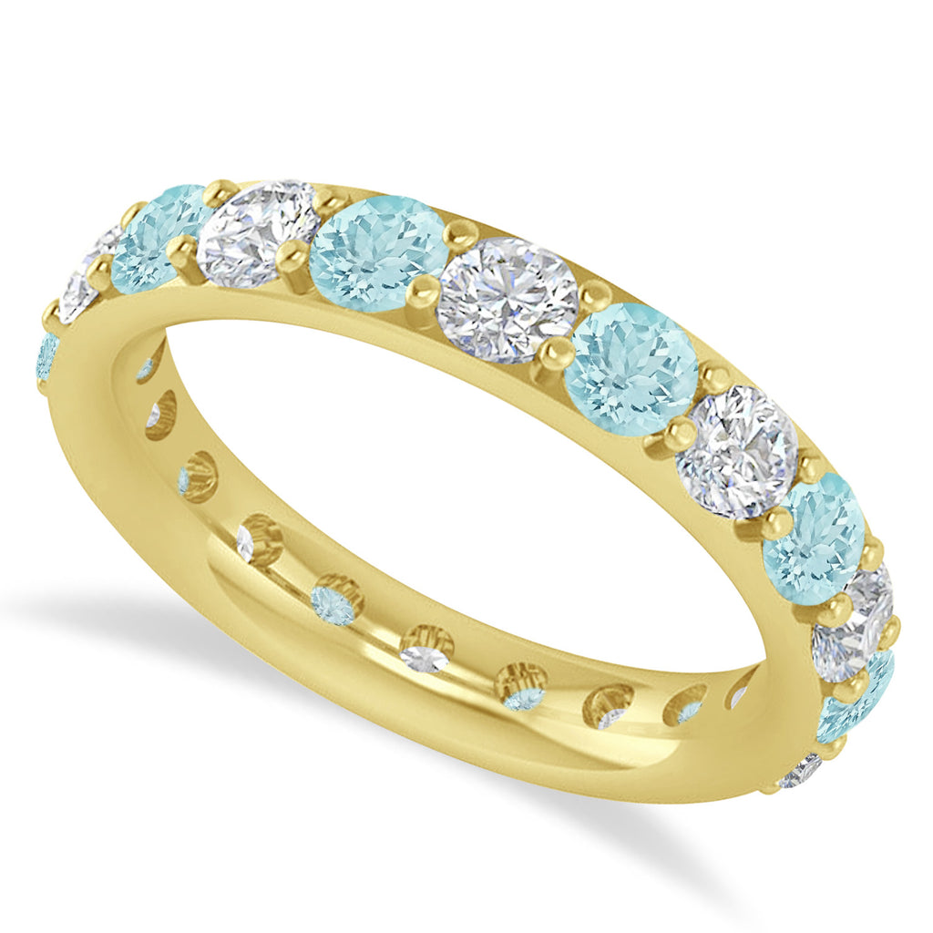Diamond & Aquamarine Eternity Wedding Band 14k Yellow Gold (2.50ct)